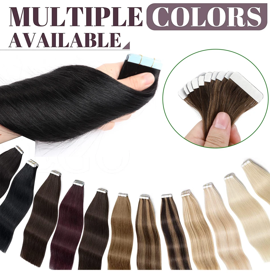 200G Tape In Remy 100% Real Human Hair Extension Full Head Skin Weft Balayage - Image 2 of 4