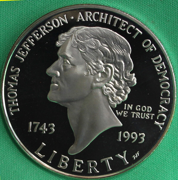 1993 S Thomas Jefferson 250th PROOF Silver Dollar Commemorative $1