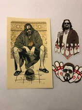 Tyler Stout BIG LEBOWSKI DUDE Grey & Gold Variant Handbill & Stickers Pack Mondo