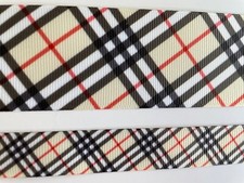 Grosgrain ribbon preppy tan red black diagonal plaid 5/8" 7/8" 1.5" Style 2