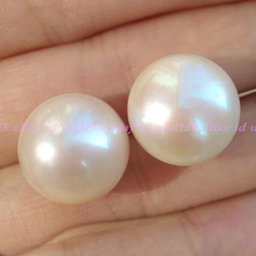 Huge 13-14mm Real Natural South Sea White Pearl Stud Earrings 14k - Image 4 of 4
