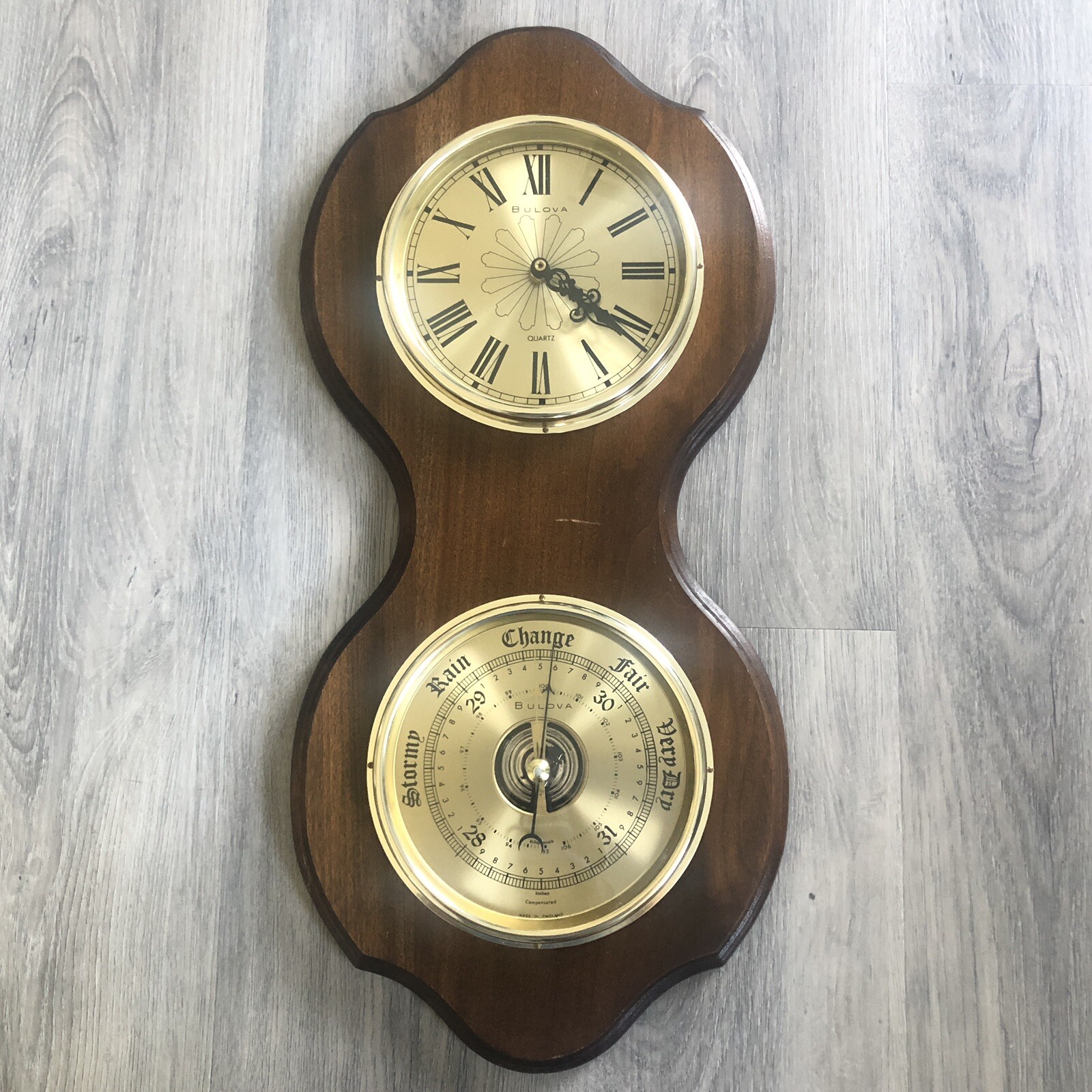 Vintage Bulova Quartz Wall Clock and Mechanical Barometer England 22
