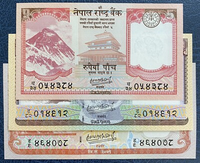 Nepal 2020-23 Rs 5, 10 & 20 Everest Banknotes, Sign-21 M.P. Adhikari UNC