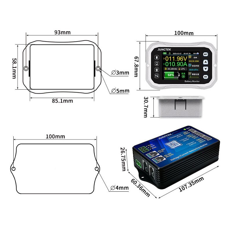 Coulombmeter Voltmeter & Amperemeter Battery Monitor 2.4inch LCD Screen KH140F