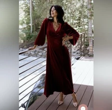 Baltic Born Dress XL Adalita Cranberry Velvet Maxi Holiday Romantic NWT