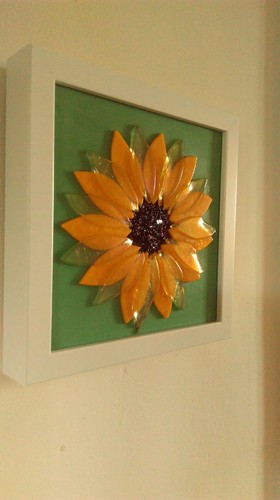 sunflower or hedgehog framed in fused glass 20 cm sq lovely gift made to order - Picture 3 of 6