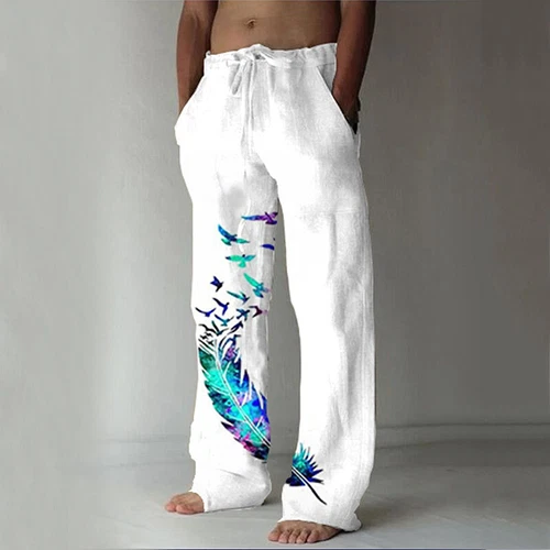 Pantalones sueltos informales de playa con cordón para hombre Yoga retro mezcla de algodón pantalones holgados - Imagen 5 de 14