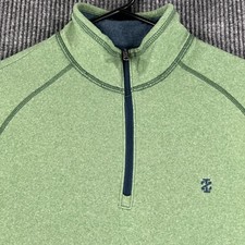 IZOD Saltwater Sweater Mens Medium Green Long Sleeve 1/4 Zip Fleece Relaxed