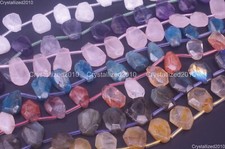 Top Drilled Natural Gemstones Faceted Flat Tear Drop Healing Loose Beads 15.5"