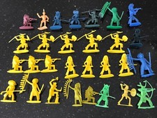 Vintage 29 Piece Indian Plastic Figures Set Bright Colors Yellow Blue Green