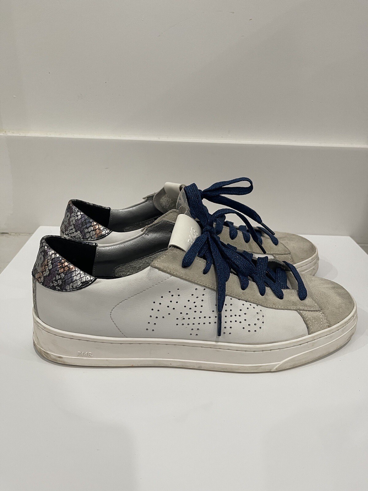 P448 John Low Top Sneakers Leather Python Blue Un… - image 1
