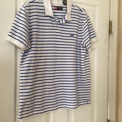 Chaps Mens white  Striped Short Sleeve Collared Pullover Golf Shirt Size Large