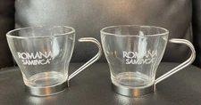 Set of 2 Romana Sambuca Espresso Cups Glasses Italy Metal Bottom Rim & Handle