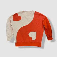 Molo Kids Girl's Pink Yin Yang Hearts Crewneck Maxi Sweatshirt Sweater Size 5