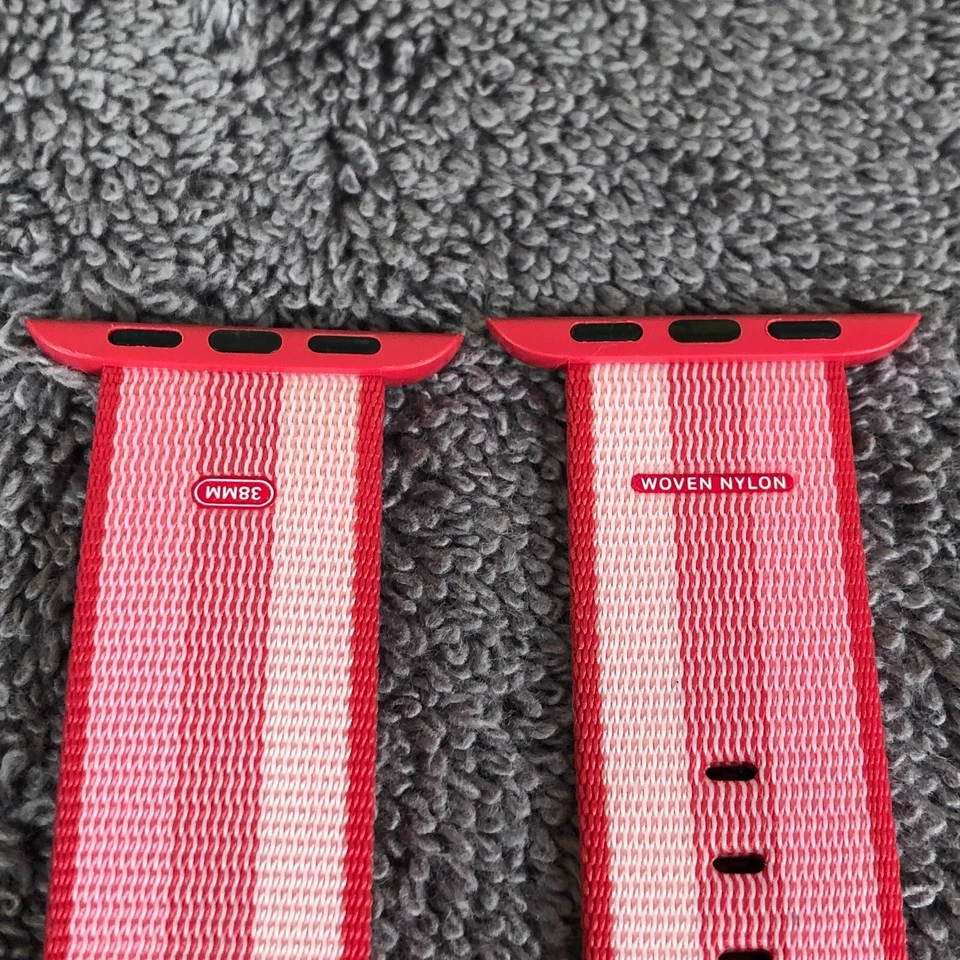 Correa de reloj Apple unisex 38 mm a rayas roja/rosa tejida de nailon Foto 4 de 4