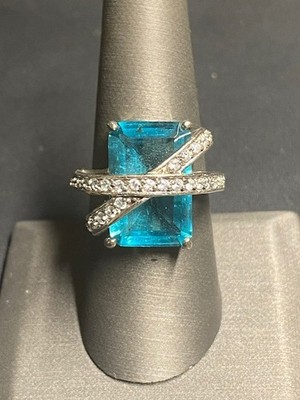 Ausgefallener 925 Sterlingsilber Laborgefertigter Ring mit blauem Edelstein Größe 8