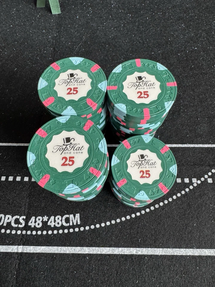 Über 335 Original Paulson Poker Chips mit hat & cane motiv im Lederkoffer RARE!! - Bild 2 von 4