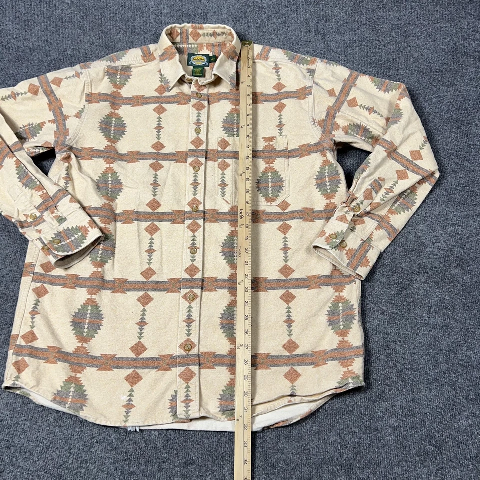 Camisa masculina Cabelas grande alta bege asteca padrão sudoeste algodão com botões - Imagem 4 de 4