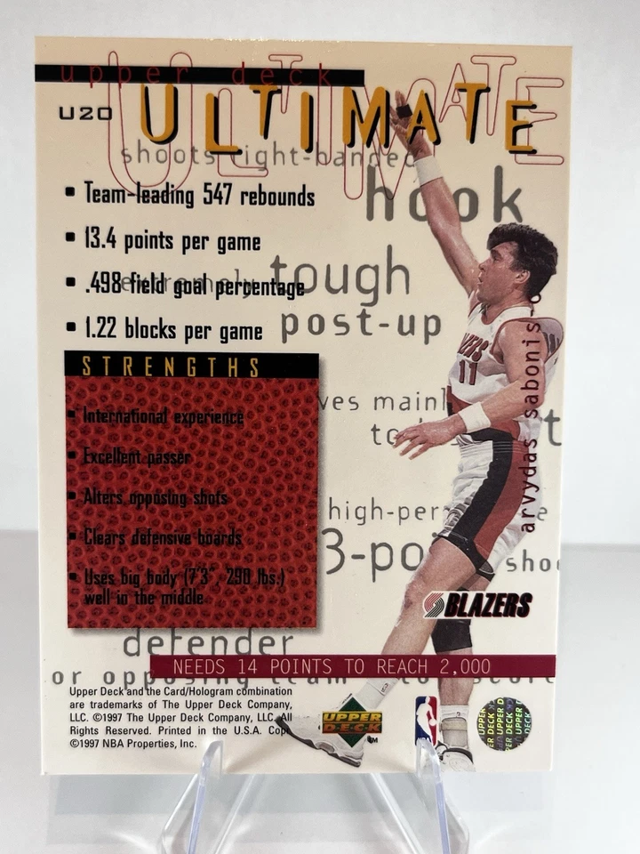 1997-98 Upper Deck #U20 Arvydas Sabonis Ultimate Portland Trail Blazers - Image 2 of 3