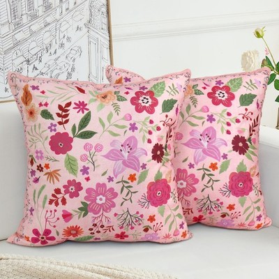 2er Set Blumen Kissenbezug 45x45 cm Boho Floral Vintage Kissenbezüge