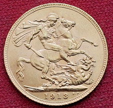 Gold Sovereign - aUNC - 1913 London King George V British Gold Coin 22ct 8g