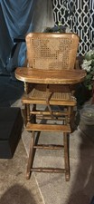 Vintage Wooden High Chair   Convertible Cane Back   Solid Wood