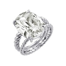 Rhodium Plated Sterling Silver 925 Clear Oval CZ Bead Ring Band Sizes 5-9