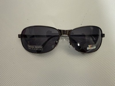 Men's Silver Metal Aviator Sunglasses Black Tinted Plastic Lenses 100% UV A1