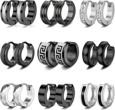 9Pairs Hoop Earrings for Men Stainless Steel Black Men'S Hoop Earring