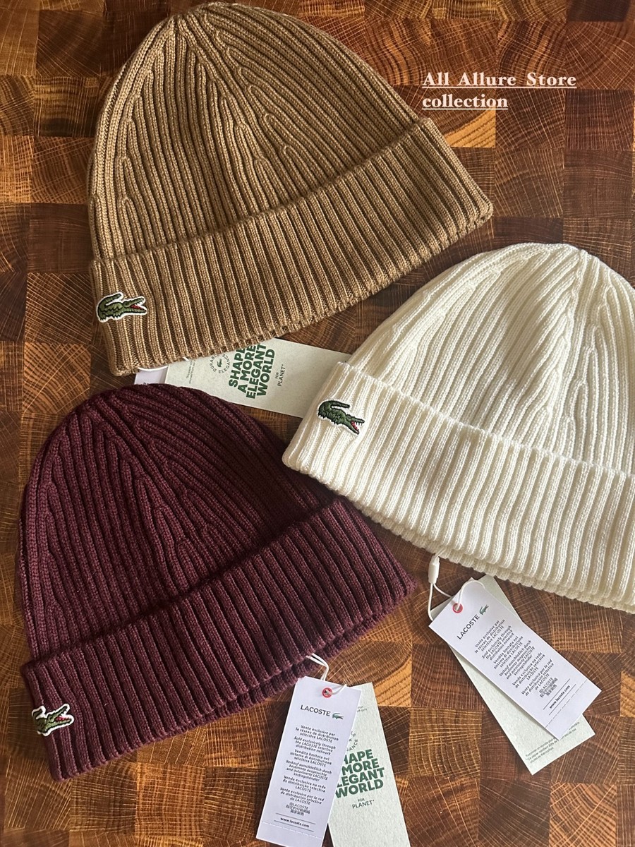 BN Lacoste 100 % Wool Beanie Unisex Pick color Brown ~Blue ~Black
