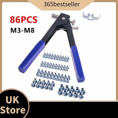 86PCS Threaded Nut Riveter Gun M3-M8 Insert Tool Riveter Rivnut Nutsert ...