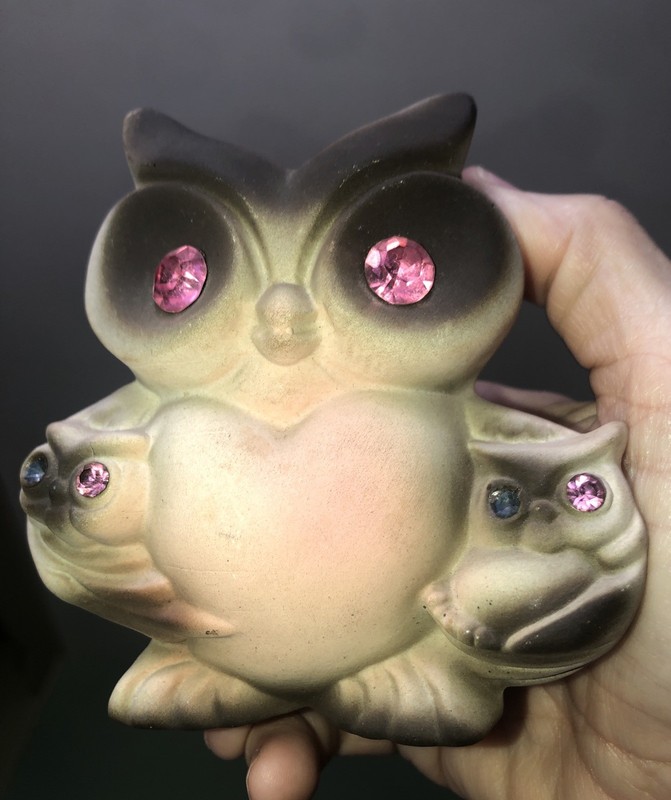 California Roselane Sparkler Pottery Owls  Pink Rhinestone Eyes MCM