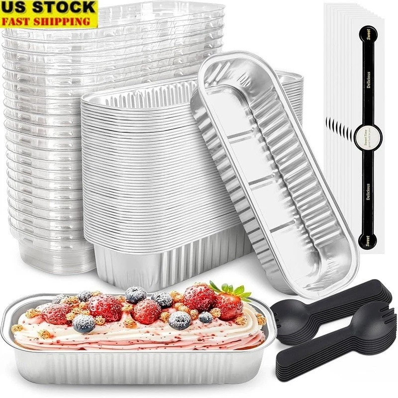 Mini Loaf Pans W/ Lids Disposable Aluminum Cake Tins W/ Spoons Parties Events US
