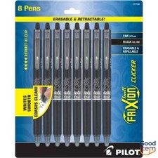 Pilot 8pk FriXion Clicker Erasable Gel Pens Fine Point 0.7mm Black Ink