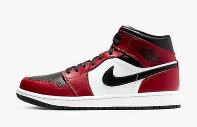 Nike Air Jordan Retro 1 Mid Chicago Toe Black Red Sneakers 554724-069 Mens Size
