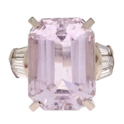 Ring Pt900 Silver Pink Color Stone Diamond #52 Jewelry 145044