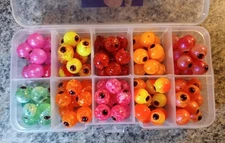 FALL 2025 10MM 10 COLOR CYCLOPS 3D TROUT/STEELHEAD BEAD ASSORTMENT BOX 100 PIECE