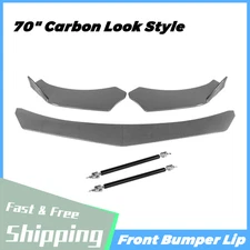 70" Carbon Look Style Front Bumper Lip Splitter Spoiler+ 15CM Strut Rods