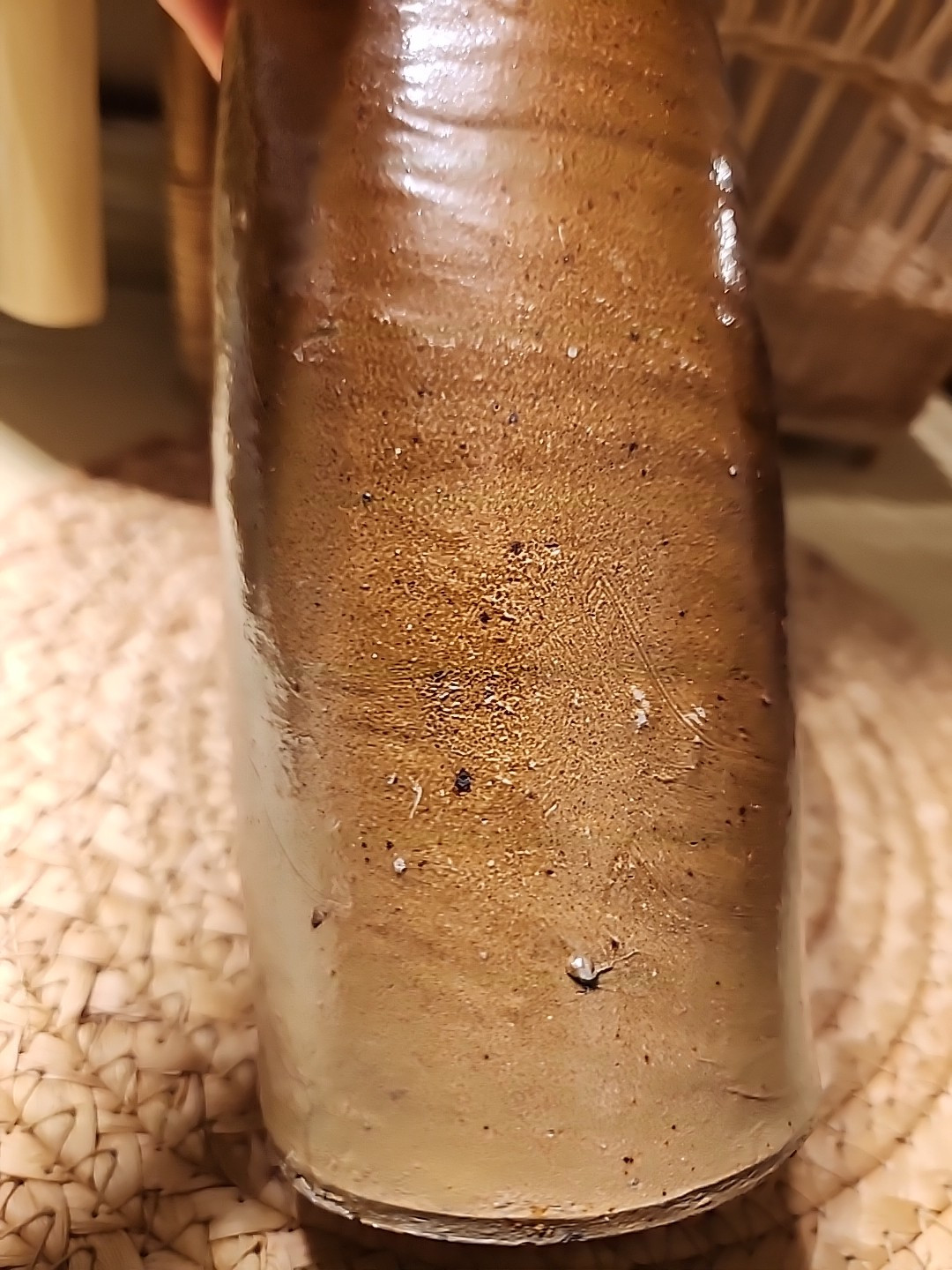 Antique Pottery  Blob Top Bottle 11,50" high