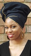 Black Cotton head wrap with Gold Trim-DP3776H African Fashion Dupsie's