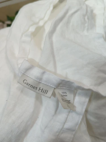 Garnet Hill 100% Linen Queen Flat Sheet White Ruffle Trim Made in Portugal - Picture 2 of 6