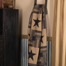 Primitive 60"x50" Throw Black Rod Pocket Appliqued Check Star Decor VHC Brands