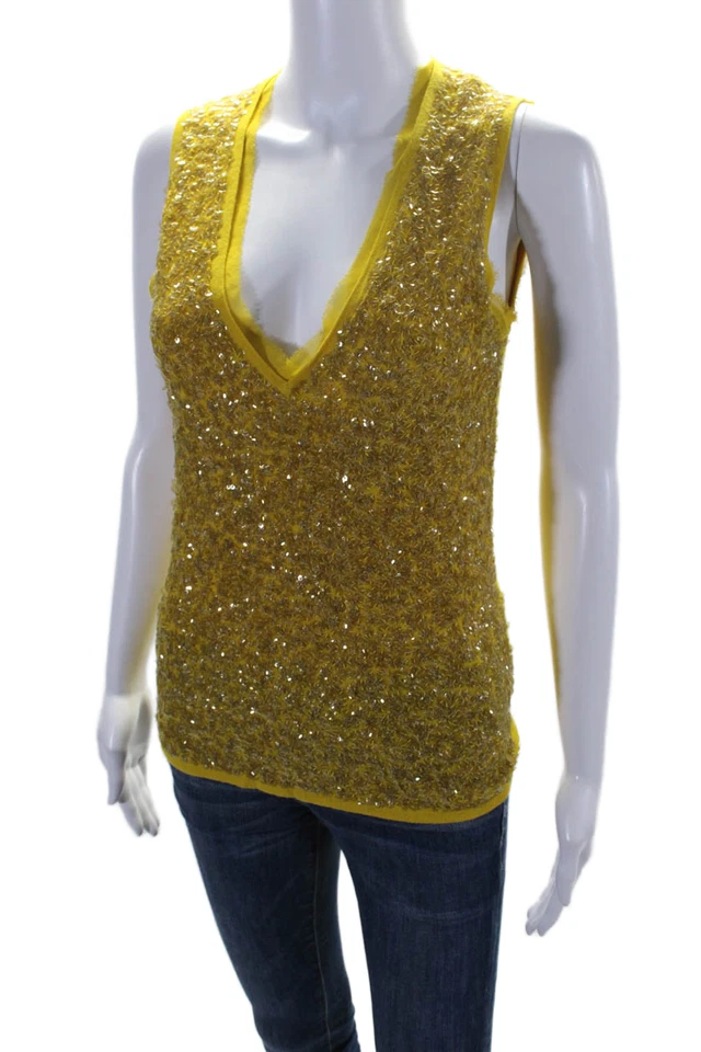 Blusa sin mangas J Crew para mujer cuello en V lentejuelas amarillo mostaza talla S Foto 2 de 4