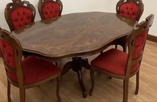 Antique Inlaid Wood Dining Table – Polished Mahogany Finish