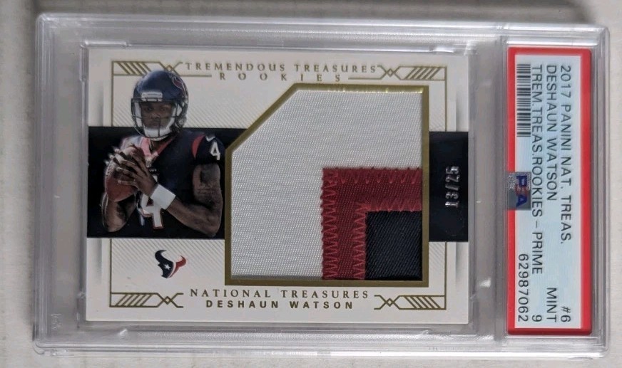 DESHAUN WATSON 2017 National Treasures #6 Rookies Prime 3-color Patch /25 PSA 9 view 1