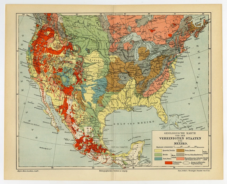 Antique Map-A geological view of USA and Mexico-Meyers-1895 - Image 2 of 4