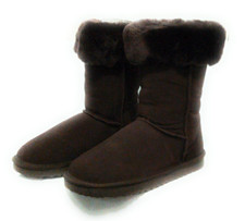 Ladies Womens Mid Calf Snow Paw Sheepskin Winter Collar Warm Boots Brown 4.5 / 5