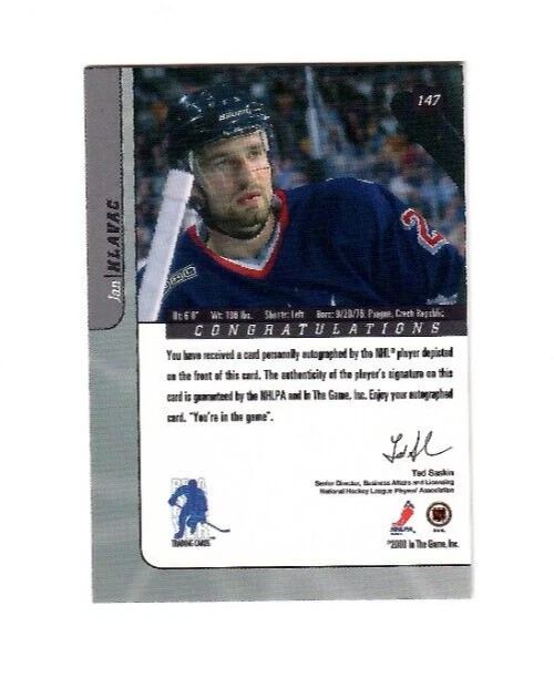 Jan Hlavac 2000-01 Be A Player Signature Series AUTO Card # 147 - Image 2 of 2
