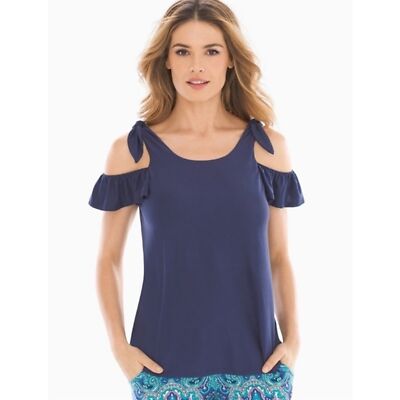 Soma Bliss Knit Cold Shoulder Navy Top SZ L