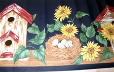 Sunflowers Country Birdhouse Navy Blue WALLPAPER BORDER EH00191 Birds Nest Eggs